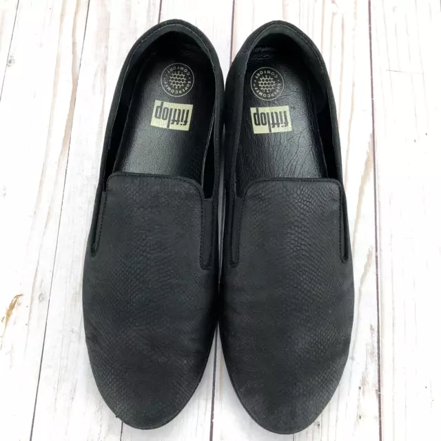 Fitflop Superskate Comfort Shoes Loafers Slip On Black Snake Print Womens Sz 10