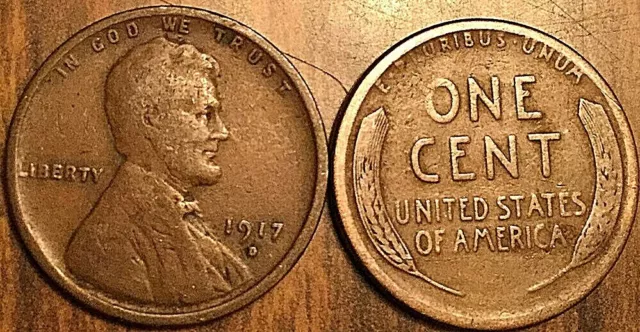 1917 USA LINCOLN WHEAT ONE CENT PENNY - Condition G or better