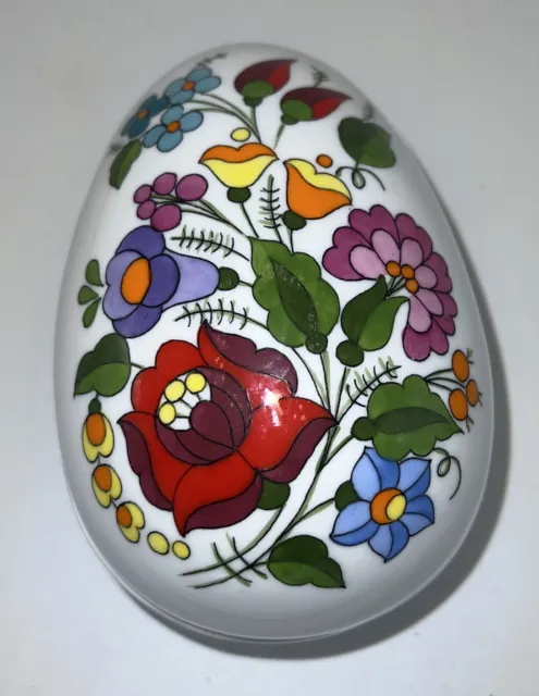 KALOCSA HAND PAINTED PORCELAIN JEWELRY TRINKET EGG W/lid HUNGARY LOVELY 2