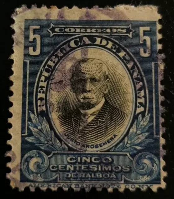 Panama: 1909 -1916 State Symbols and Personalities 5 C. (Collectible Stamp).