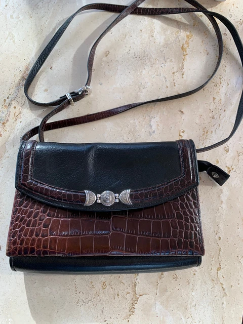 Brighton Crossbody Purse Black Brown Embossed Leather Croc Wallet Organizer