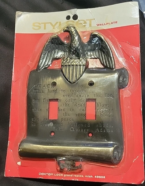 Vintage American Eagle Peace John Quincy Adams Brass Double Light Switch Cover