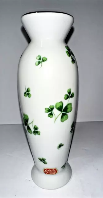 Vintage Lefton China Gold Trim Hand Painted ￼Shamrock/St. Patricks  Vase 6 1/2”￼