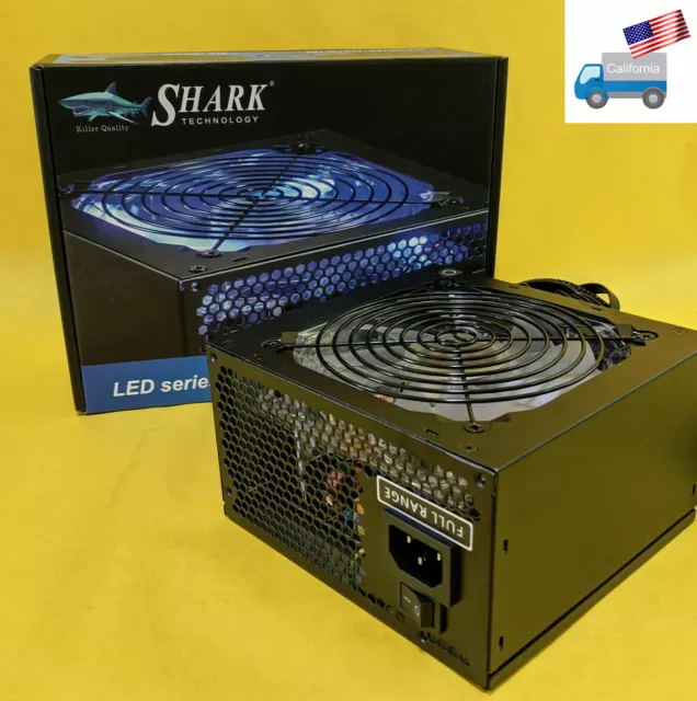 Nuevo Ventilador LED Azul Silencioso SHARK 750W 80+ Doble PCIe para Juegos PC ATX 12V Fuente de Alimentación