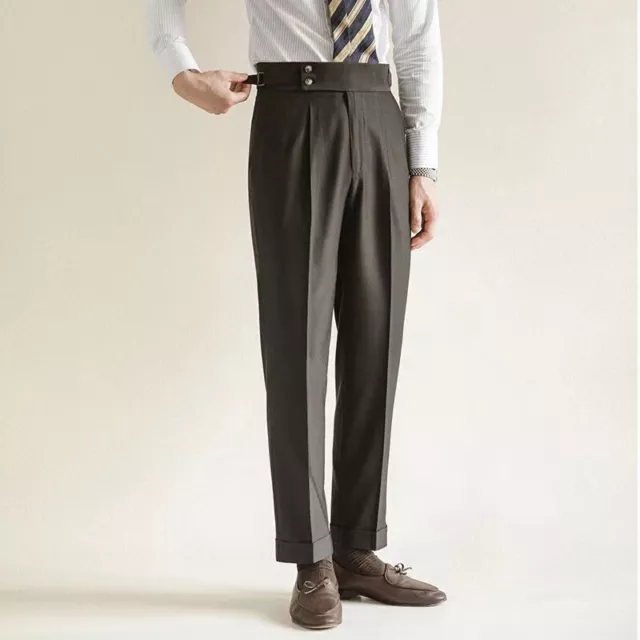 Office Men Slim Dress Pants Straight Leg Work Trousers Fit Casual