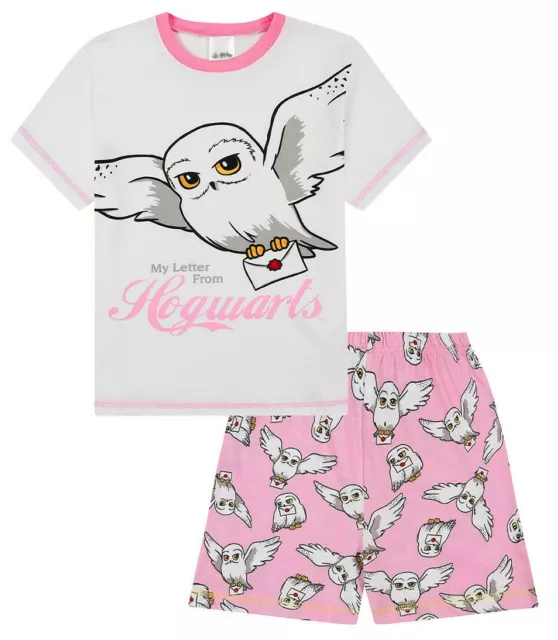 Girls Harry Potter Short Pyjamas Hedwig  My Letter From Hogwarts Pjs Pink White