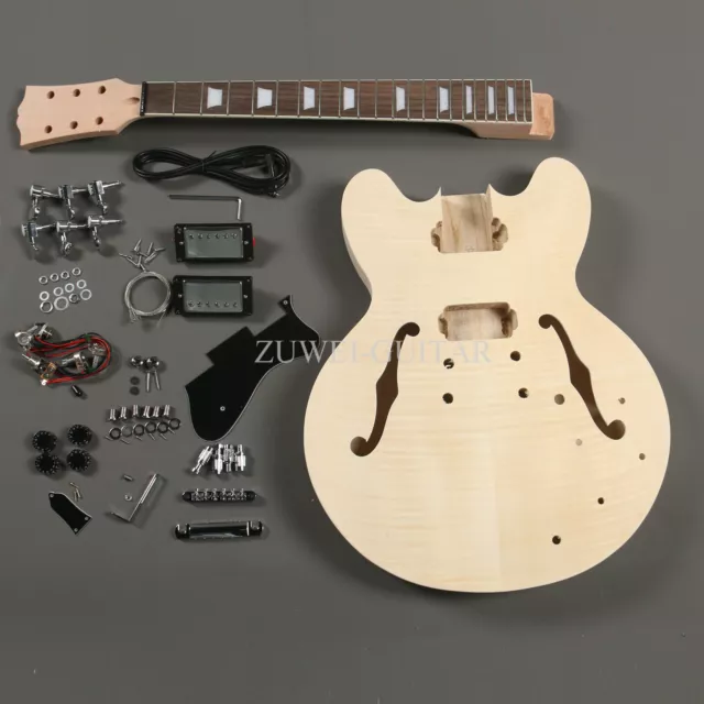 Semi Unfinished 1 Electric Guitar Kit DIY Semi Hollow Flame Maple Body Part
