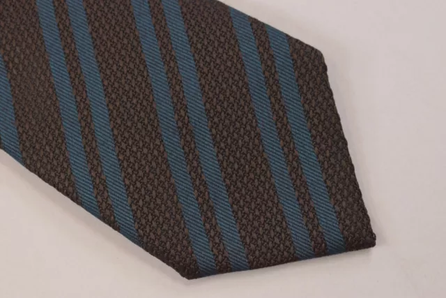 Ermenegildo Zegna NWT Neck Tie Brown With Greenish Blue Stripes 100% Silk