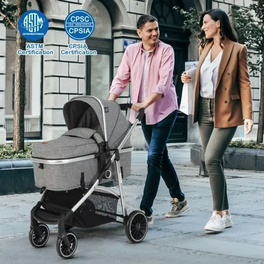 2 in 1 Convertible Baby Stroller with Reversible Seat-Gray