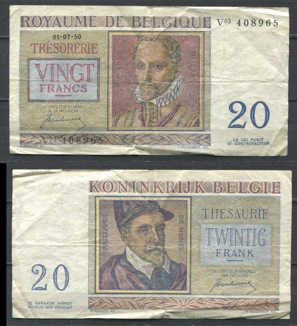 Belgie Belgique 1950 • 20 francs • P# 132a • B+ F- (N-19)