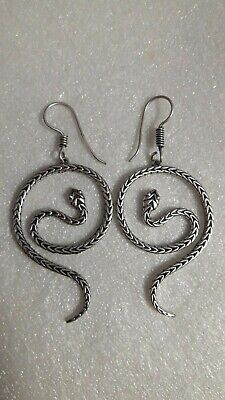 Ethnic Silver Polish Brass Hook Handmade Trible Boho Kundali Snake Naag Earrings