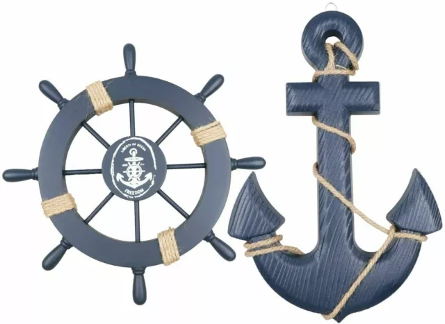 Wooden Ship Wheel Nautical Boat Steering Wheel Anchor Beach Home Wall Decoration