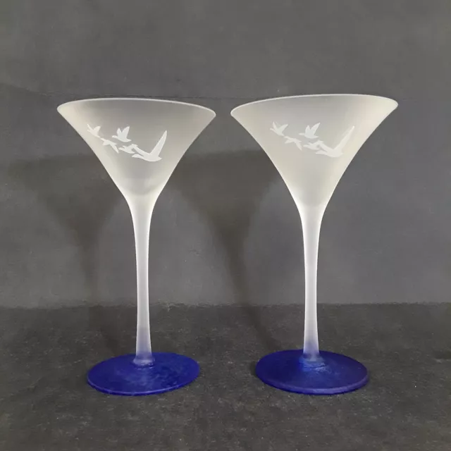 Grey Goose Vodka Etched Crystal Martini Glasses Barware Set Of 2