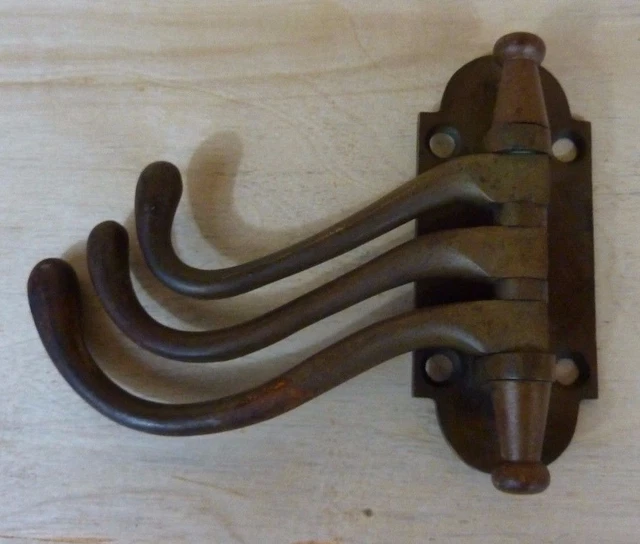 ADAMS & WESTLAKE Chicago Phila USA Antique Brass Swivel 3 Hook Bracket Hanger 3