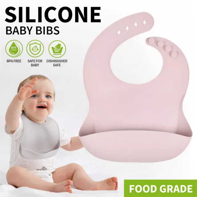 Silicone Baby Bibs Kid Toddler Feeding Bib Waterproof Smock Apron Pocket Purple