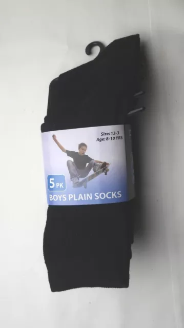 Perfect Sports 5 Pack Black School Socks ~ Size 9-12 (5 - 8yrs) ~ Crew Socks