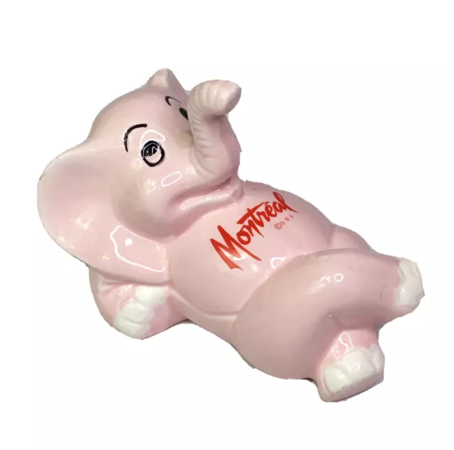 Vintage Elephant Piggy Bank MONTREAL CANADA Pink Ceramic Souvenir Gift