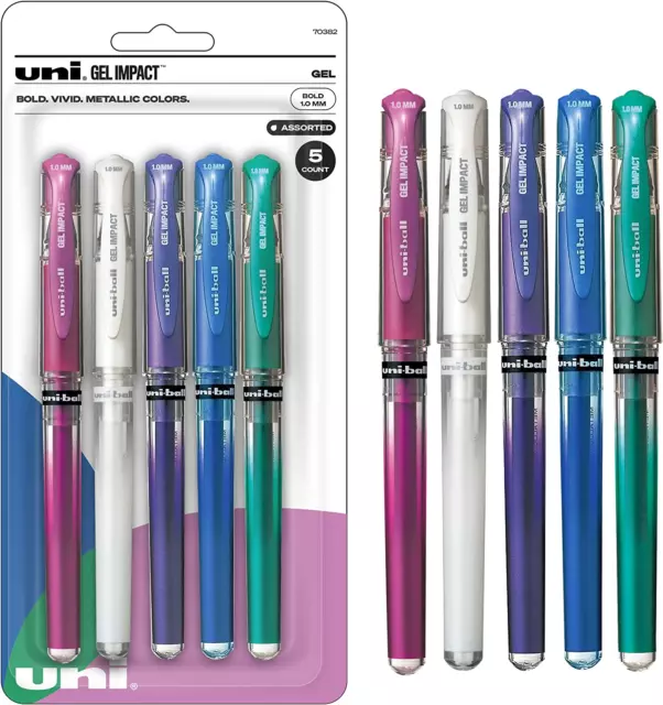 Uniball Signo 207 Gel Impact Stick Gel Pen, 5 Assorted Metallic Pens, 1.0Mm Bold