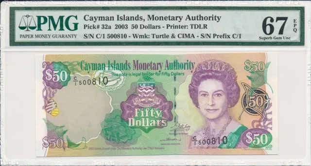 Monetary Authirot Cayman Islands  $50 2003  PMG  67EPQ