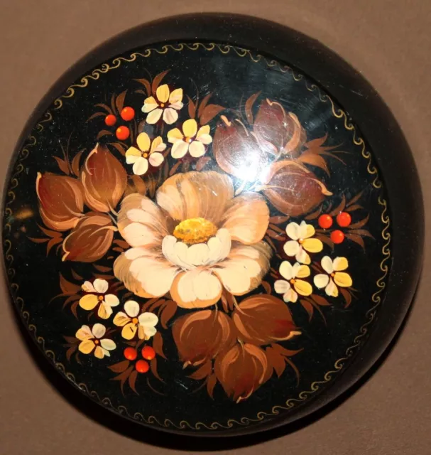 Vintage Hand Painted Floral Metal Tole Round Box