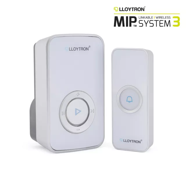 Lloytron Door Bell Kit Wireless MIP3 - 32 Melody Plug In Chime & Push  - White