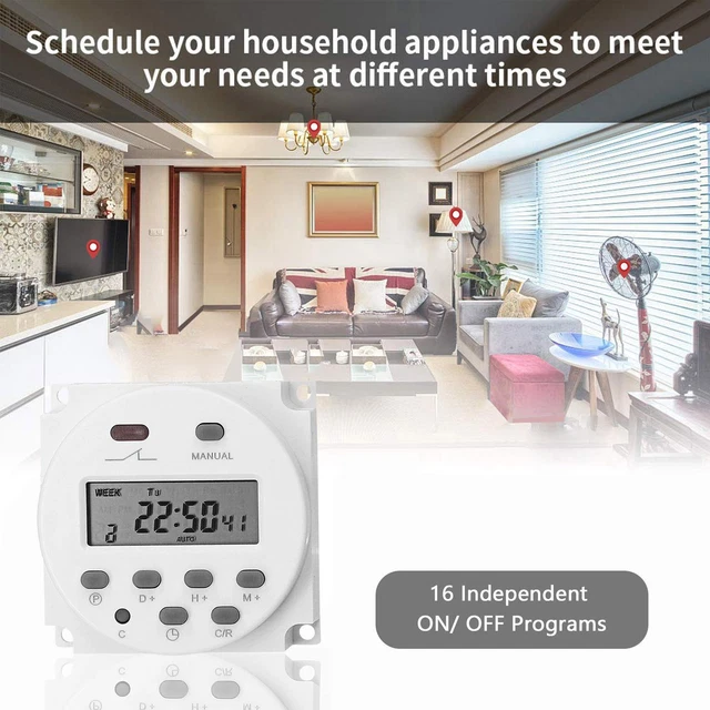 DC12V 16A DIGITAL LCD DIN Programmable Weekly Rail Relay Timer Time ...