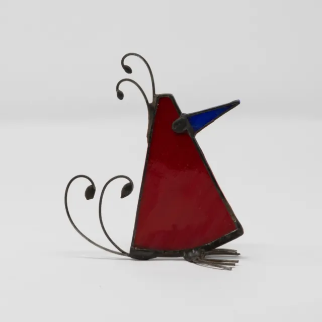 Stained glass red bird art sculpture artwork handmade flat head