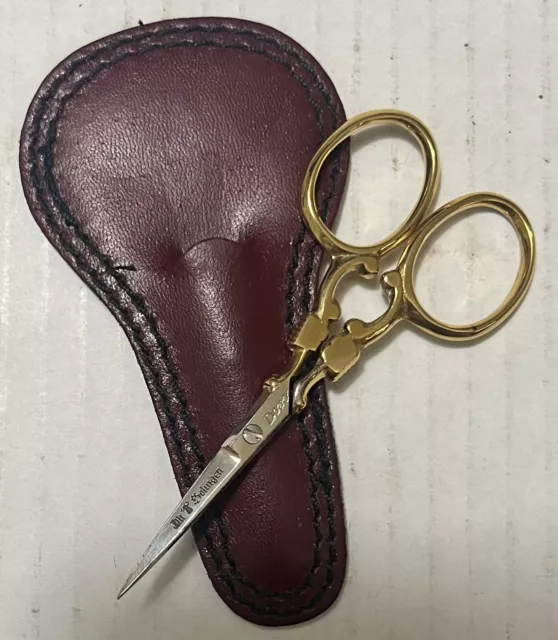 Vintage DOVO Solingen Germany 3-1/2”Embroidery Scissors with Leather Sheath