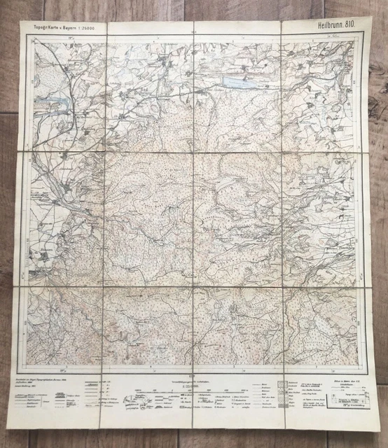 Alte Leinenlandkarte Bayern 1904 Heilbrunn Landkarte