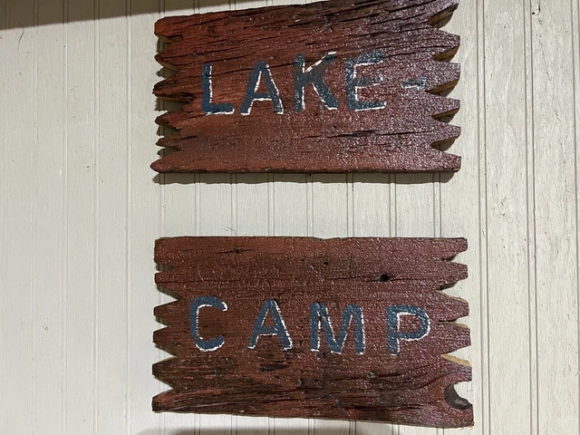 2 Vintage Adirondack Signs. LAKE CAMP Barn Find Lowww Starting Bid. Great Patina 2 Vintage Adirondack Signs. LAKE CAMP Barn Find Lowww Starting Bid. Great Patina
