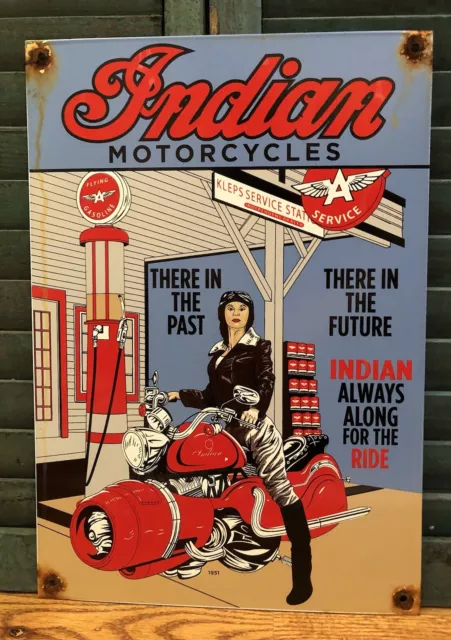 Large Vintage 1951 Indian Motorcycles Flying A 18” Porcelain Gas Station Sign
