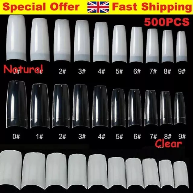 500 French False Artificial French Acrylic Nail Art Tips Clear Natural UV Gel