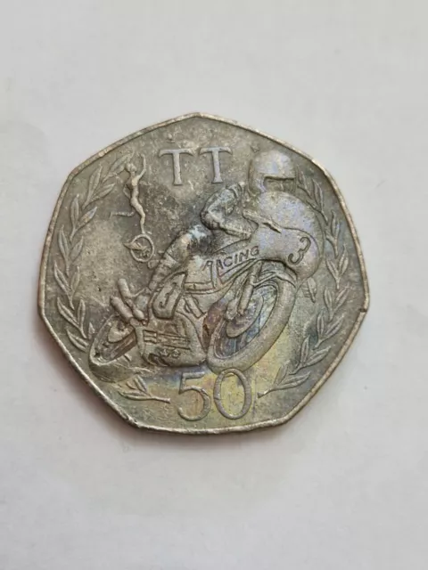 ISLE OF MAN TT RACES 1981 old shape 50p coin  - Rusty