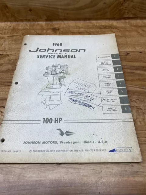 Johnson Outboard Motor Engine, 1968, 100 HP OEM Service Manual Item No. JM-6812