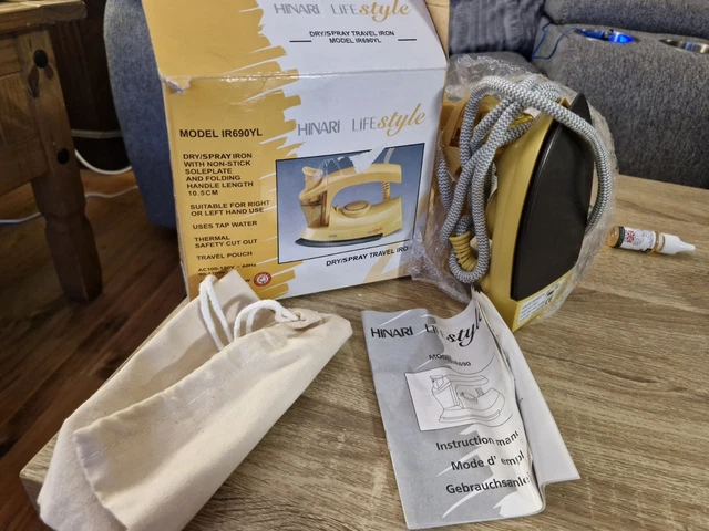 Fer à Repasser De Voyage Pliable Hinari - Jaune, Sec/Vapeur, 120V/240V, Modèle IR690YL, Neuf
