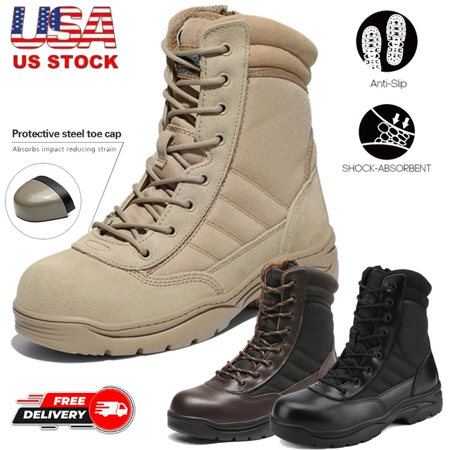 MEN'S STEEL TOE Work Boots Safety Military Combat Work Shoes US Size 6.