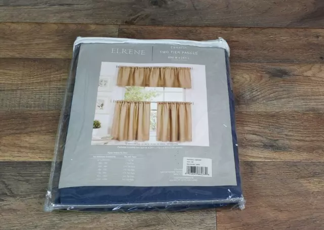 "Paneles de lino de dos niveles Elrene azul índigo Cameron ventana de cocina 60"" X 24"