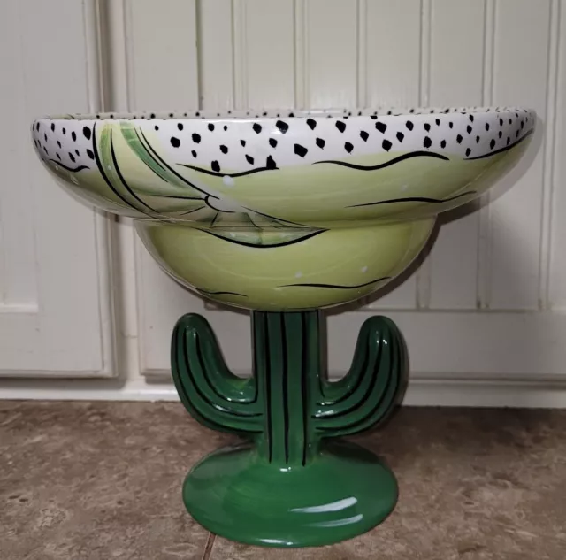 Clay Art Margarita Bowl Fiesta Cactus Base 8.75" X 9.25" Read Description