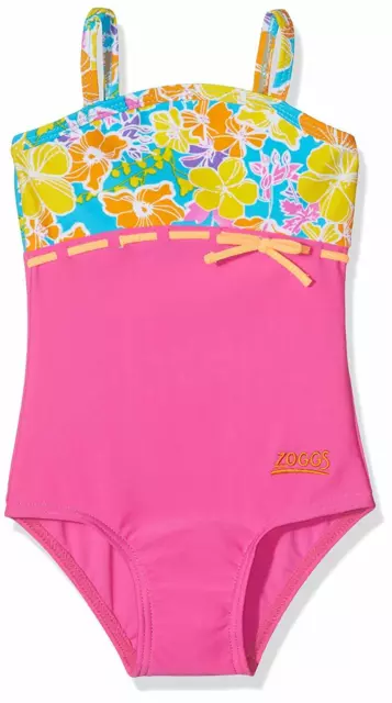 Zoggs Girl's Seaside Classic Back Swimsuit . Pink with Multicoloured Flowers