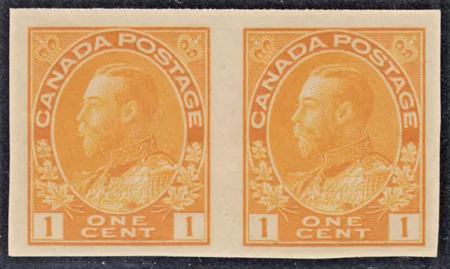 Canada 1c KGV Admiral Imperf Pair, Scott 136, VF MNH, catalogue - $200