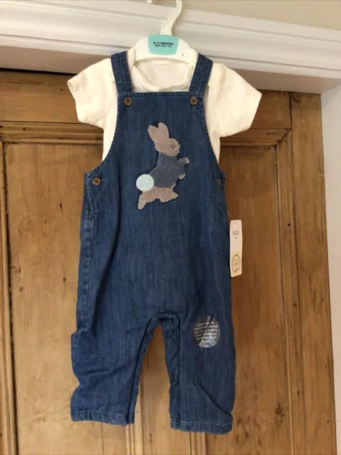 Bnwt M&S Peter Rabbit Beatrix Potter Baby Dungarees Denim Unisex Age 9-12 Mths