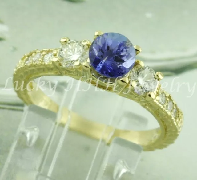 1.70 ct 14k Solid Yellow Gold beautiful  Natural Diamond AAA Tanzanite Ring