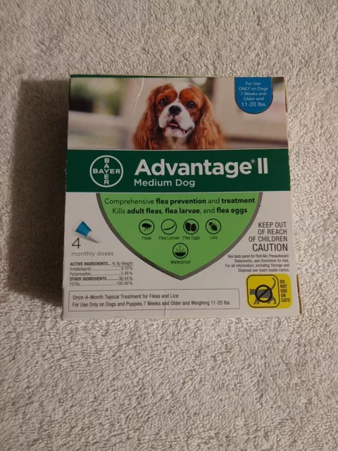 Advantage II for Dogs 11-20 lbs Teal 4pk-4 Month Supply Genuine