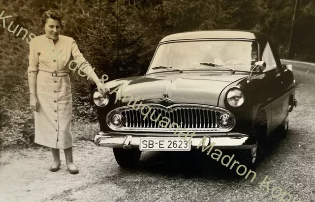 orig. Foto um 1955 Auto Automobil Oldtimer Saarbrücken