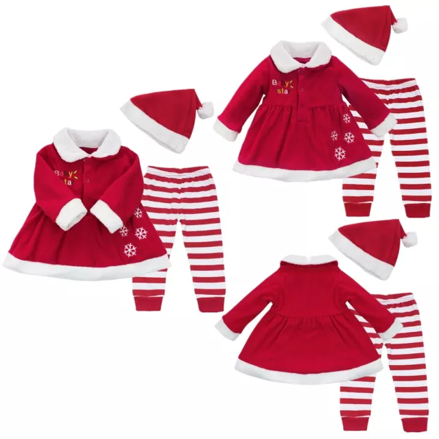 Baby Girls Christmas Santa Claus Outfit Xmas Costume Dress Top Trousers Hat Set