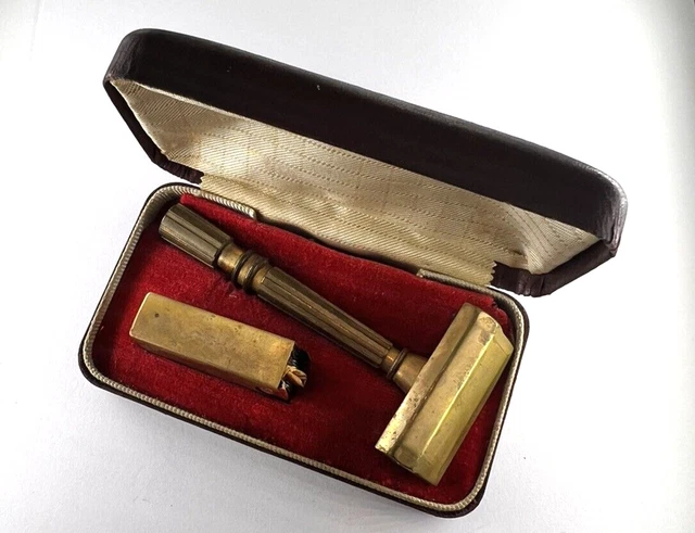 Vintage Gem Micromatic Single Edge Safety Razor Brass Gold Tone with Box