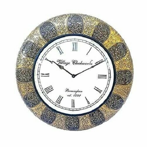 Floral Horloge Murale Beaux-Arts Métal & en Bois Art & Artisanat Antique 45.7cm
