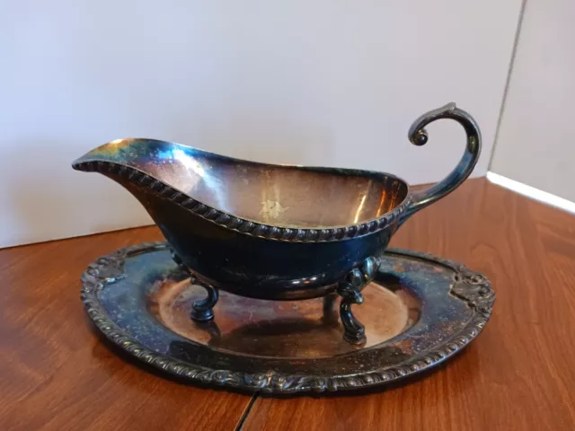 Crescent Brand Silverplate Gravy Boat With Tray