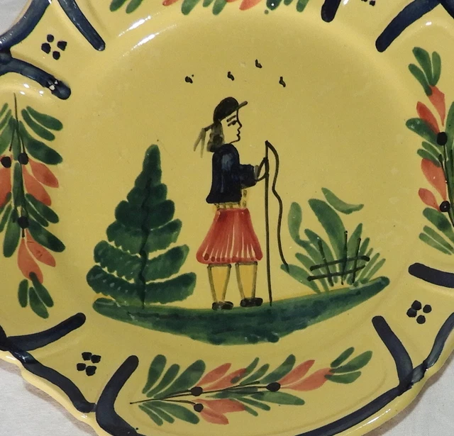 Assiette Ancienne En Faïence HB Quimper – Quillivic, Très Bon état, Défauts De Cuisson