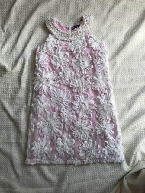 david charles Pink With White Rose Patterns Girls Dress - Age 11